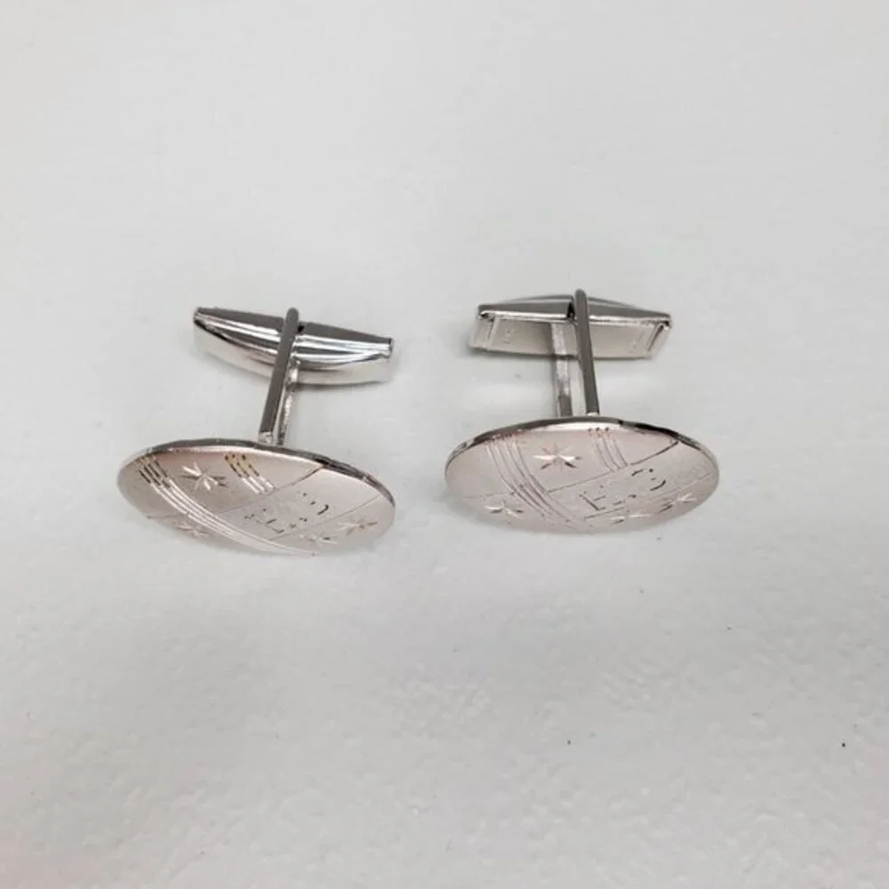 Cuff Links Monogram HG‎ H G Engraved Star Matte Str